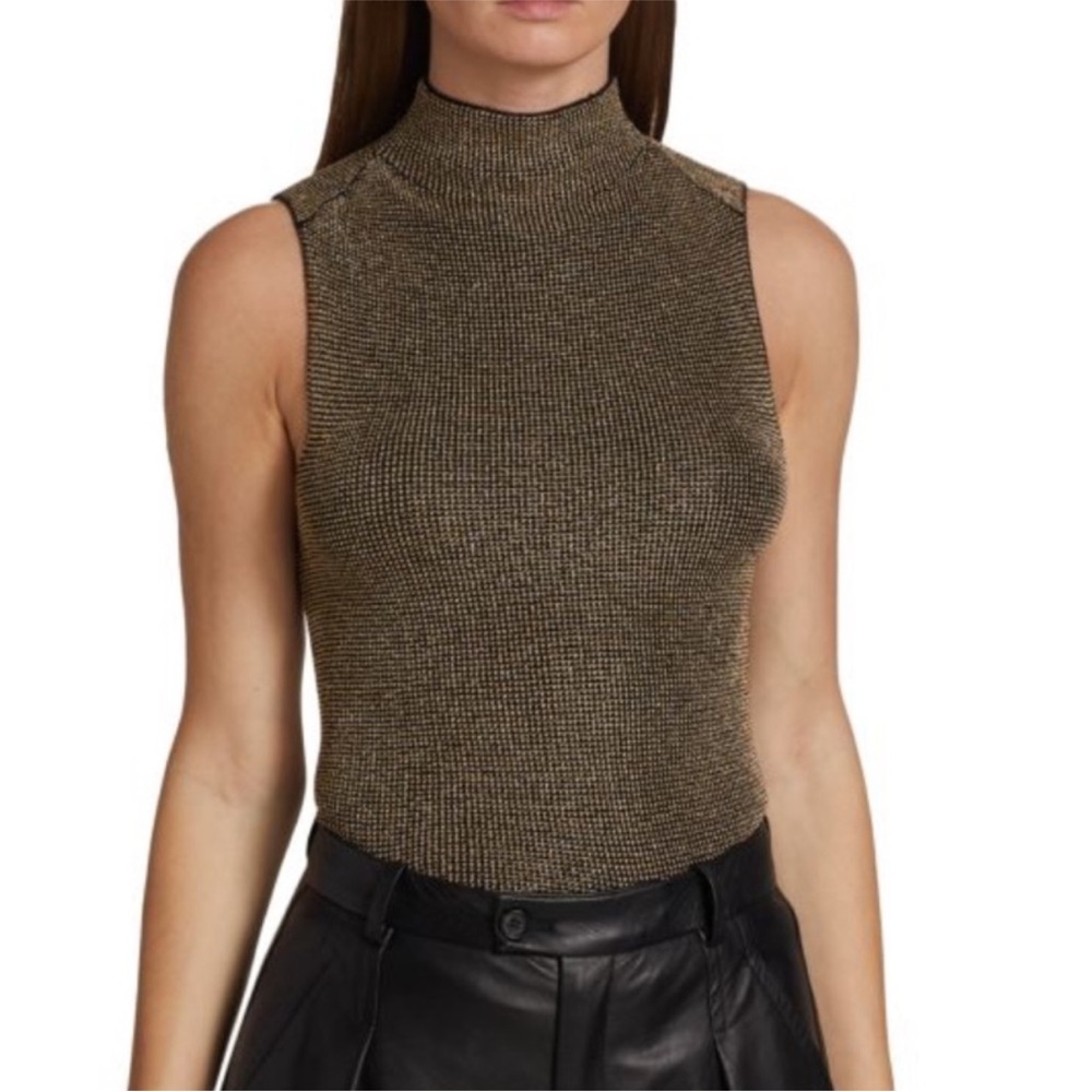 EUC Nili Lotan Cruz Sleeveless Gold Black Mock Sweater Top Large Retail $650.00